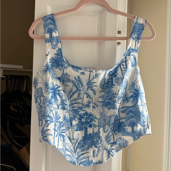 Boohoo Tops - Blue and White Cropped Corset Top